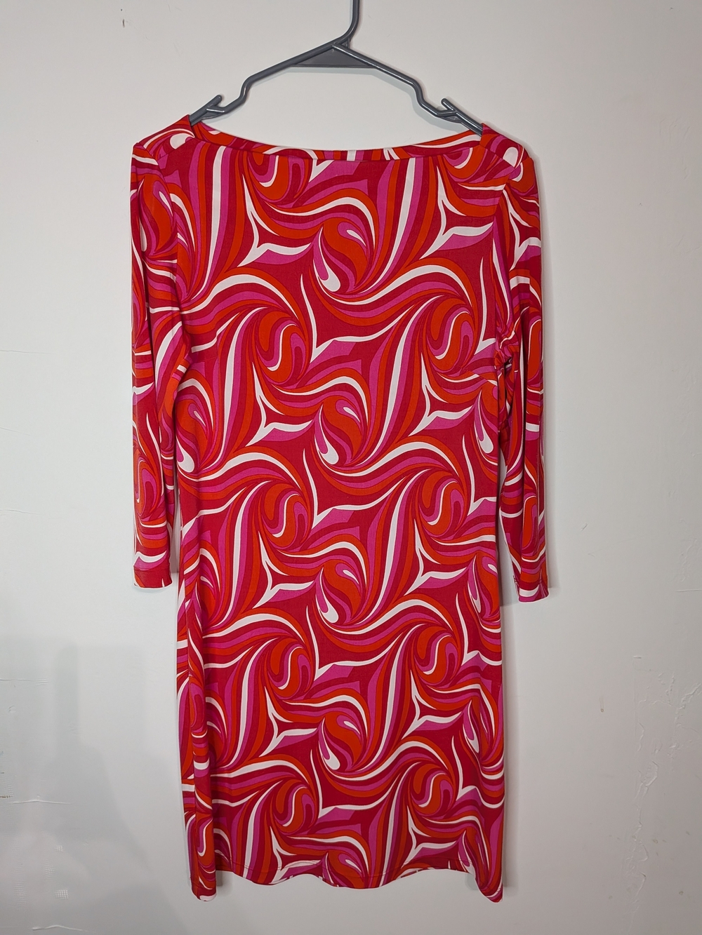 Ali Ro 3/4-Sleeve Swirl Midi Dress in Pink & Red